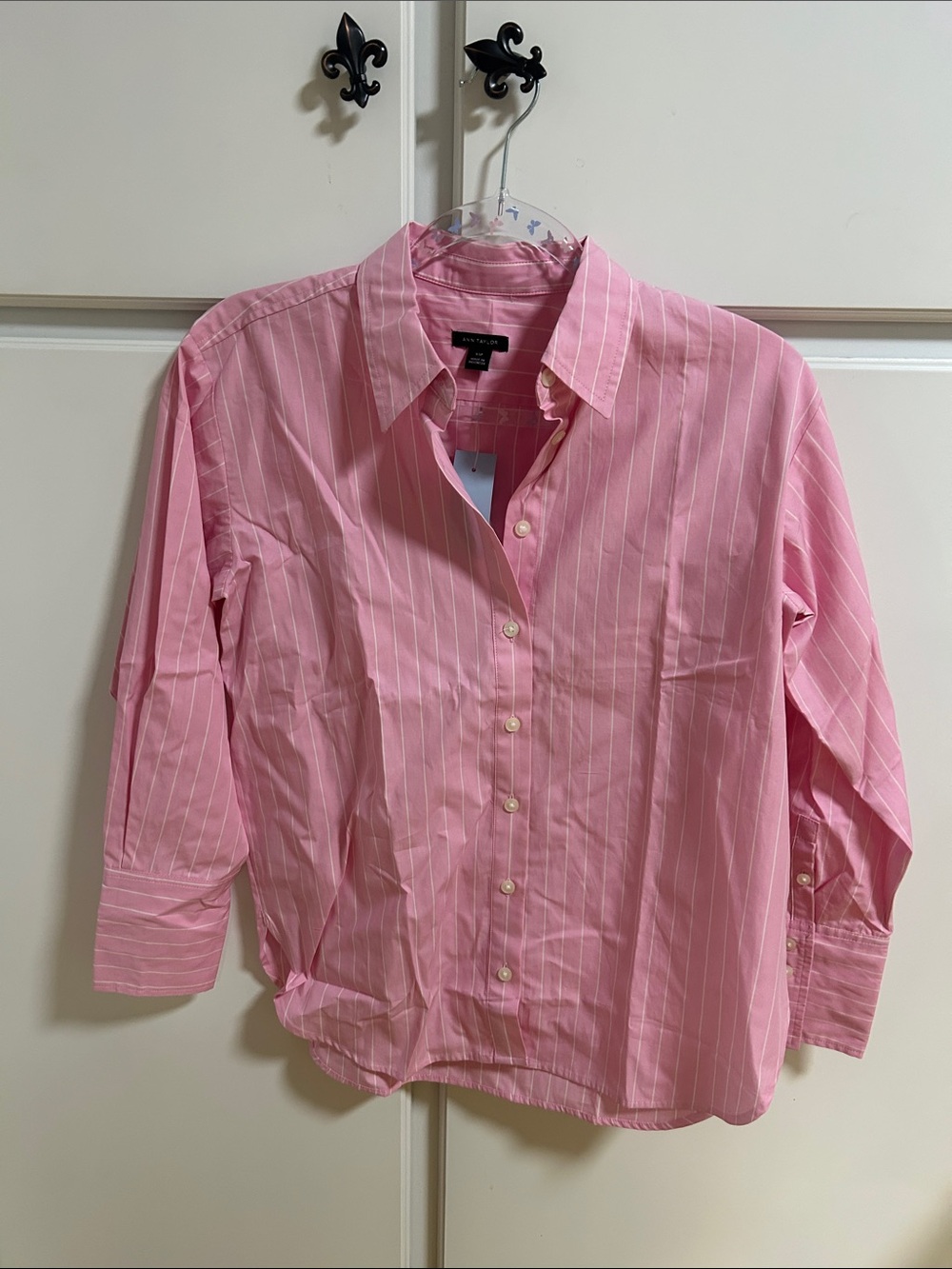 Ann Taylor Pink Pinstripe Button-Up Shirt Business Casual XSP NWT